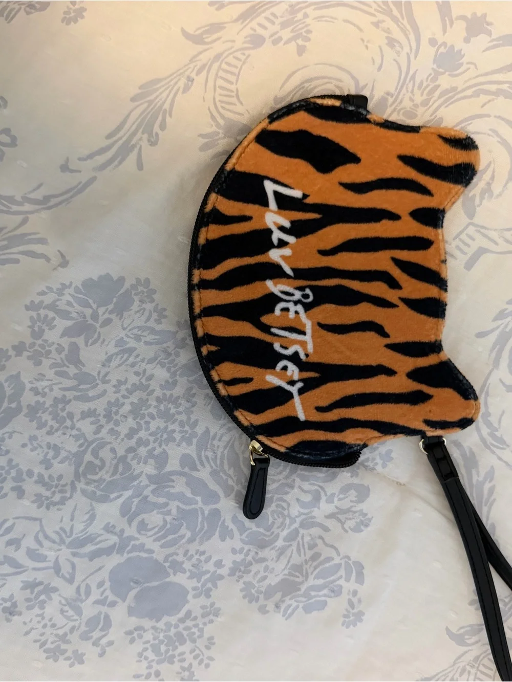Betsey Johnson Tiger Face Wristlet in Orange, Black, White